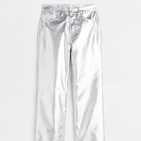 NWT H&M Silver 90's Straight Pants - SIZE 4 - Picture 1 of 6